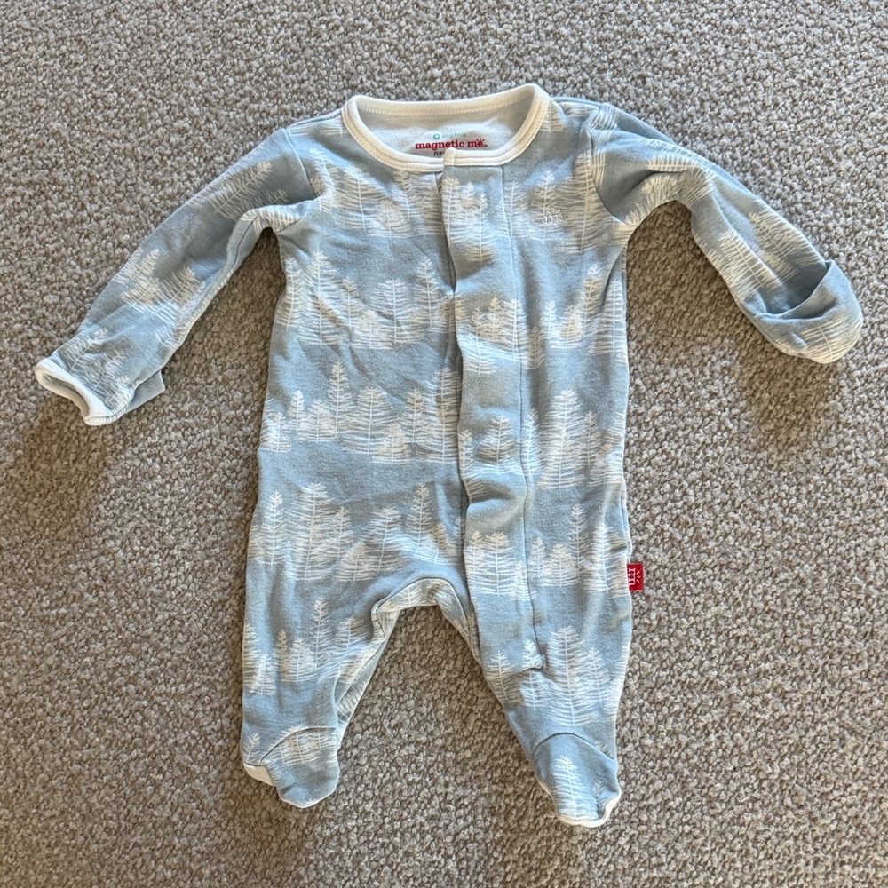 Magnetic Me Light Blue Cloud-Print Footed Pajama One-Piece